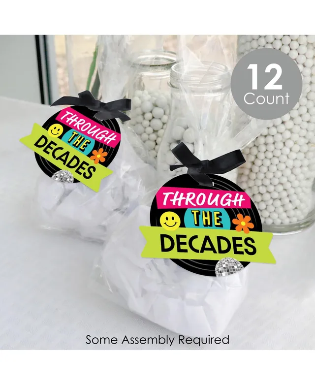 Big Dot of Happiness Through the Decades - 50s, 60s, 70s, 80s, and 90s  Party Clear Goodie Favor Bags - Treat Bags With Tags - Set of 12