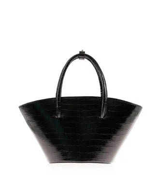 Women's Leather Croco Embossed Lady's Gambit Bag (Black)