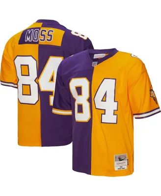 Men's Mitchell & Ness Randy Moss Purple and Gold Minnesota Vikings 1998 Split Legacy Replica Jersey