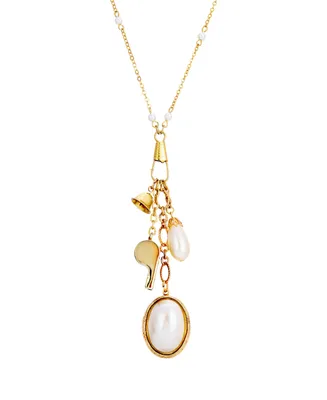 2028 14K Gold Plated Dipped Imitation Pearl Locket Whistle Bell Charm Necklace