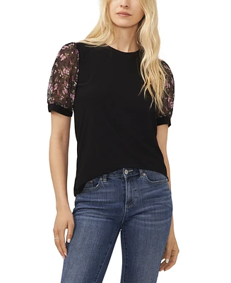 CeCe Women's Mixed Media Puff Sleeve Bouquet Knit Top