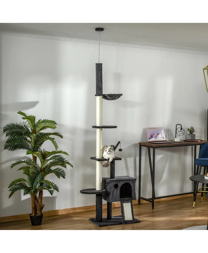 Multilevel Cat Tower Floor to Ceiling with Hammock and Toys