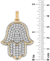 Esquire Men's Jewelry Cubic Zirconia Pave Hamsa Hand Pendant in Sterling Silver & 14k Gold-Plate, Created for Macy's