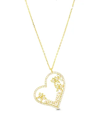 Macy's Cubic Zirconia Heart Necklace (1 3/8 ct. t.w.) in 14k Gold Over Sterling Silver