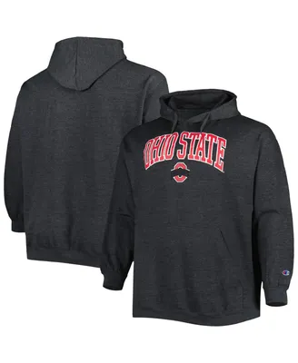 Men's Champion Heather Charcoal Ohio State Buckeyes Big and Tall Arch Over Logo Powerblend Pullover Hoodie