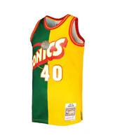 Men's Mitchell & Ness Shawn Kemp Green, Gold Seattle SuperSonics Hardwood Classics 1995-96 Split Swingman Jersey