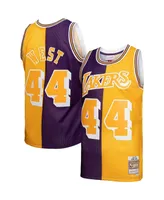 Men's Mitchell & Ness Jerry West Purple, Gold Los Angeles Lakers Hardwood Classics 1971-72 Split Swingman Jersey