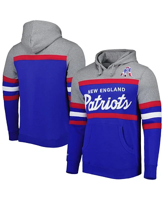 Men's Mitchell & Ness Royal, Heathered Gray New England Patriots Head Coach Pullover Hoodie