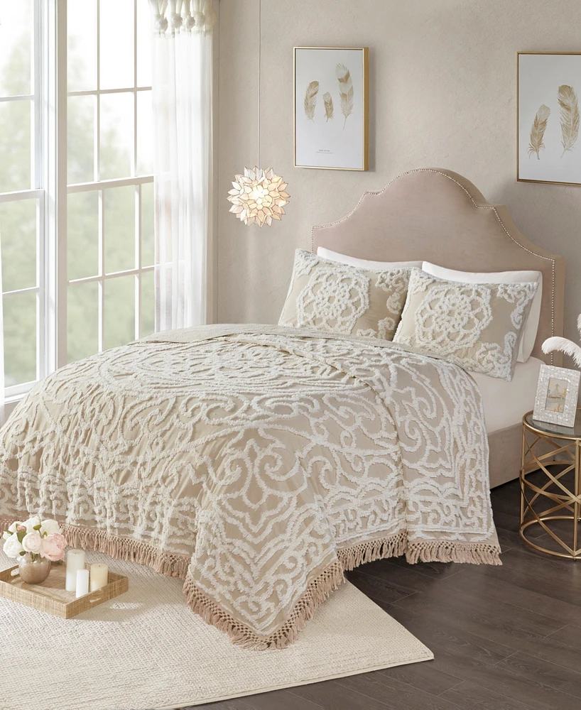 Madison Park Laetitia Medallion Fringe 3-Pc. Quilt Set, Full/Queen