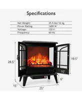 25'' Freestanding Electric Fireplace Heater Stove Realistic Flame