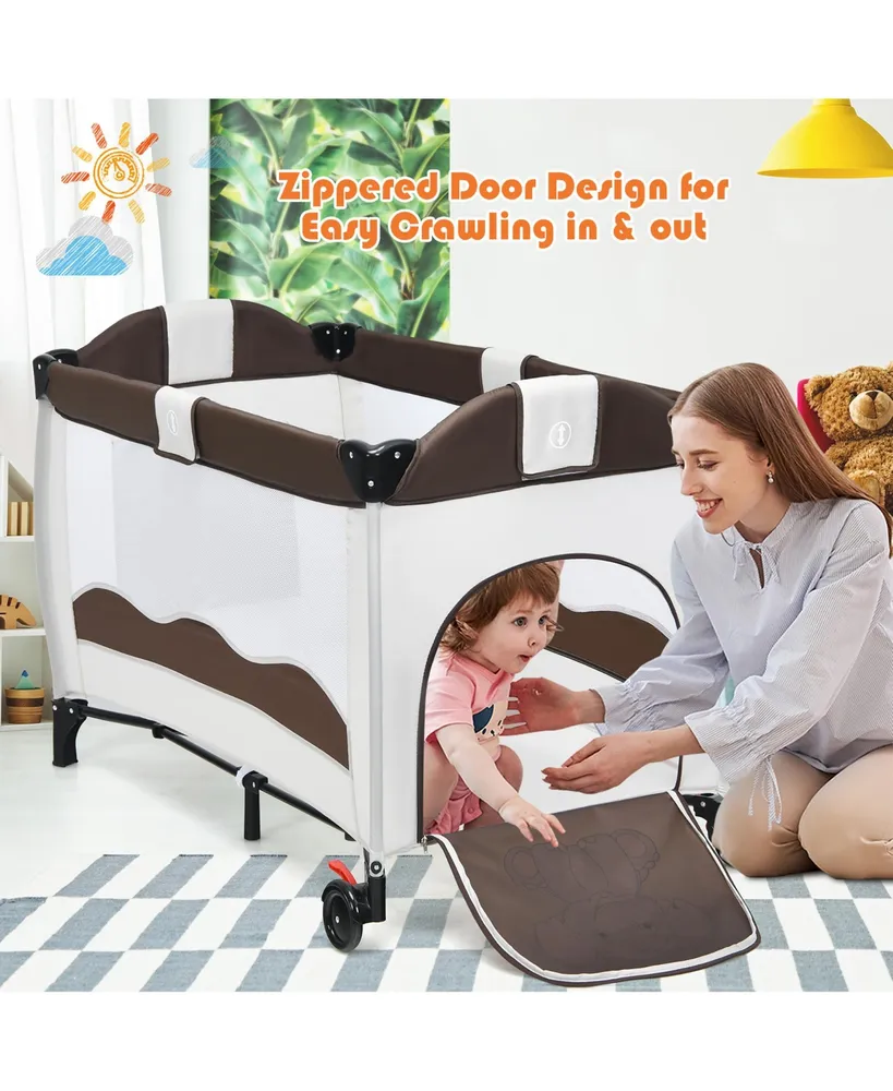 Foldable Baby Crib Playpen Playard Pack Travel Infant Bassinet Bed