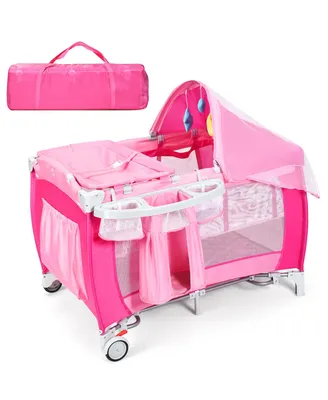 Costway Foldable Baby Crib Playpen Travel Infant Bassinet Bed