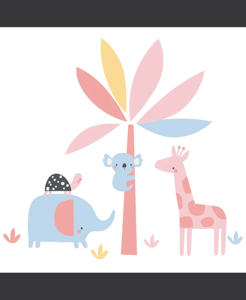 Lambs & Ivy Snuggle Jungle Pastel Safari Elephant/Giraffe/Tree Wall Decals