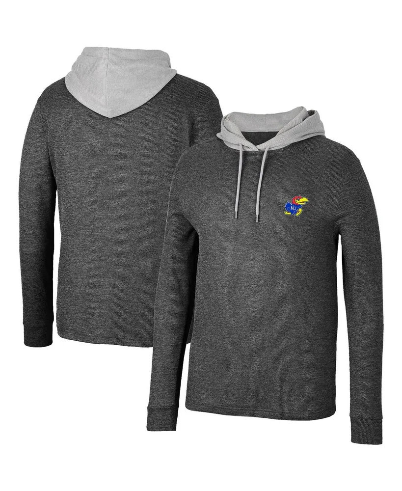 Men's Colosseum Black Kansas Jayhawks Ballot Waffle-Knit Thermal Long Sleeve Hoodie T-shirt