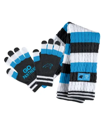 Women's Wear by Erin Andrews Carolina Panthers Striped Scarf and Gloves Set