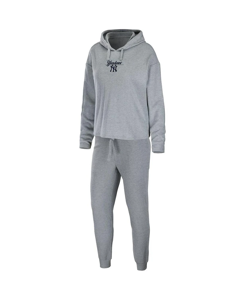 Women's Wear by Erin Andrews Heather Gray New York Yankees Logo Pullover Hoodie and Pants Sleep Set