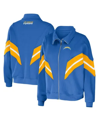 Women's Wear by Erin Andrews Powder Blue Los Angeles Chargers Yarn Dye Stripe Full-Zip Jacket