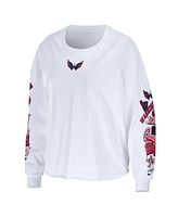 Women's Wear by Erin Andrews White Washington Capitals Celebration Cropped Long Sleeve T-shirt