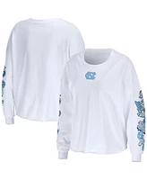 Women's Wear by Erin Andrews White North Carolina Tar Heels 3-Hit Cropped Long Sleeve T-shirt