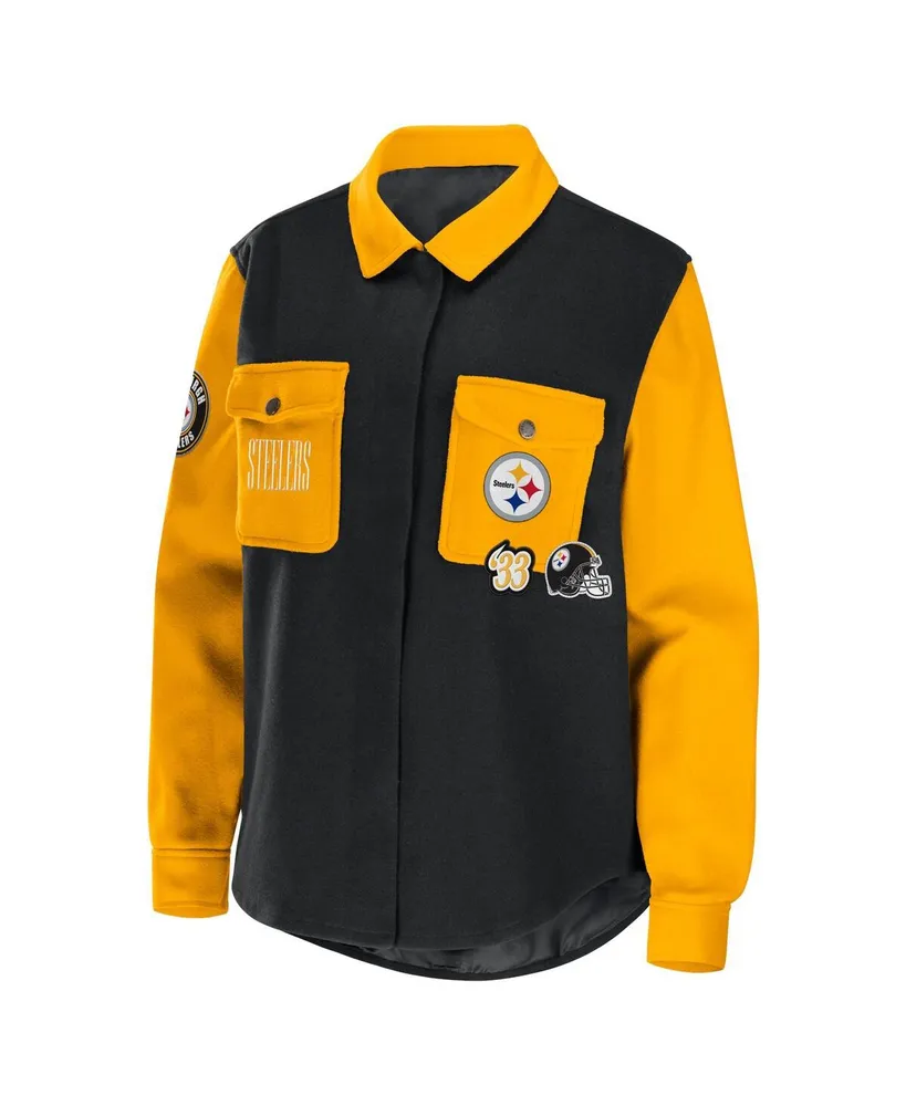 Women's Wear by Erin Andrews Black Pittsburgh Steelers Snap-Up Shirt Jacket