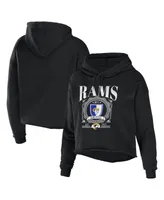 Women's Wear by Erin Andrews Black Los Angeles Rams Cropped Sponge Fleece Pullover Hoodie