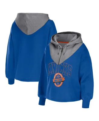 Women's Wear by Erin Andrews Blue New York Knicks Pieced Quarter-Zip Hoodie Jacket