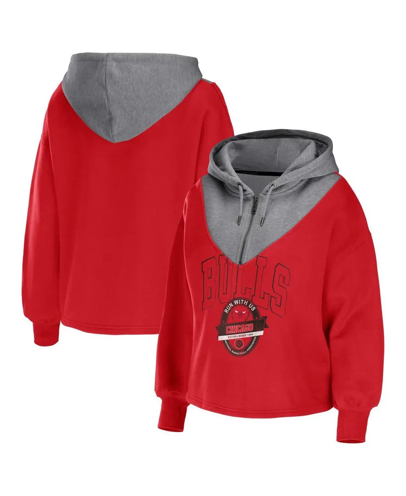 Women's Wear by Erin Andrews Red Chicago Bulls Pieced Quarter-Zip Hoodie Jacket