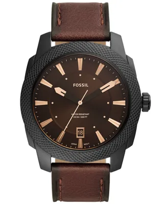 Fossil Men's Machine Quartz Brown Leather Strap Watch, 49mm