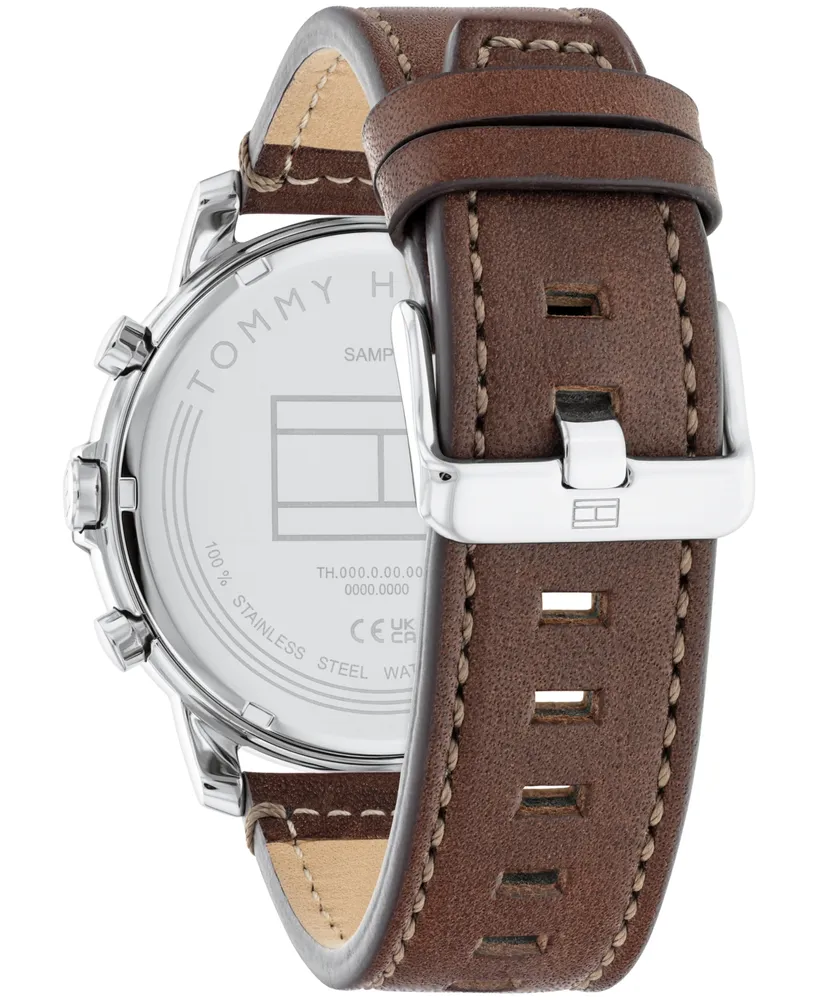 Tommy Hilfiger Men's Multifunction Brown Leather Strap Watch 46mm