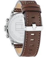 Tommy Hilfiger Men's Multifunction Brown Leather Strap Watch 46mm