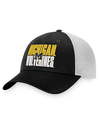 Men's Top of the World Black, White Michigan Wolverines Stockpile Trucker Snapback Hat