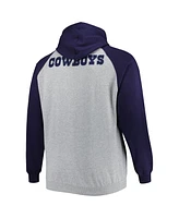 Men's Heather Gray Dallas Cowboys Big and Tall Fleece Raglan Full-Zip Hoodie Jacket