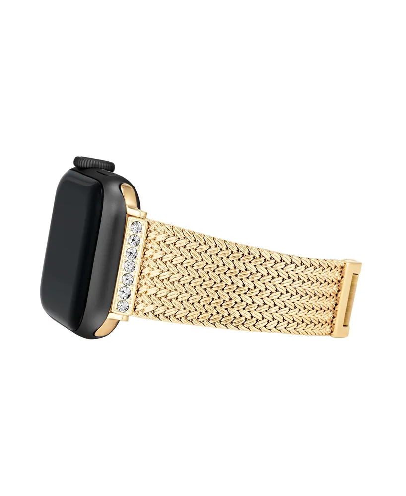 Anne Klein Women's Gold-Tone Stainless Steel Mesh Bracelet with Crystal Accents Compatible with 38/40/41mm Apple Watch - Gold