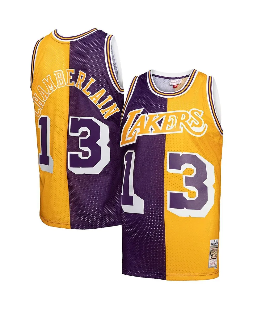 Men's Mitchell & Ness Wilt Chamberlain Purple, Gold Los Angeles Lakers Hardwood Classics 1971-72 Split Swingman Jersey