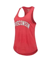 Women's League Collegiate Wear Heather Red Wisconsin Badgers Two-Hit Intramural Tri-Blend Scoop Neck Racerback Tank Top