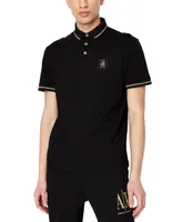 A|X Armani Exchange Men's Short-Sleeve Metallic Logo Jersey Polo Shirt