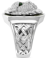 Effy Men's Diamond (1/2 ct. t.w.) & Emerald Accent Black Enamel Lion Ring in Sterling Silver