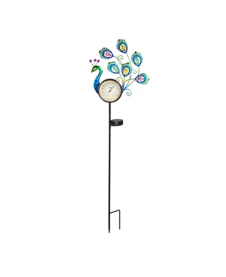 Evergreen 36"H Solar Peacock Thermometer Stake