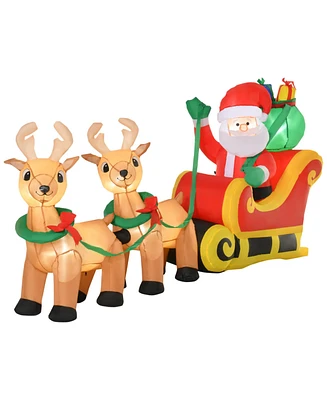 Homcom 8ft Long Christmas Inflatable Santa Claus on Sleigh w/ Reindeer for Yard