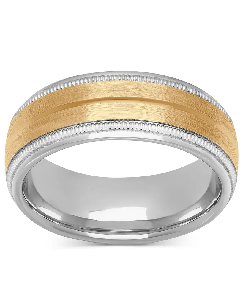 Men's Satin Finish Beaded Wedding Band in Sterling Silver & 18k Gold-Plate - Two