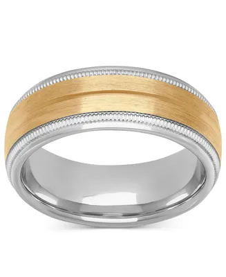 Men's Satin Finish Beaded Wedding Band Sterling Silver & 18k Gold-Plate - Two