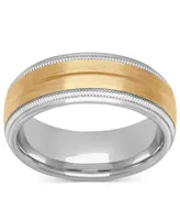 Men's Satin Finish Beaded Wedding Band Sterling Silver & 18k Gold-Plate - Two