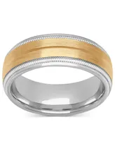 Men's Satin Finish Beaded Wedding Band in Sterling Silver & 18k Gold-Plate - Two