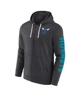 Men's Fanatics Heather Charcoal Charlotte Hornets Down and Distance Full-Zip Hoodie