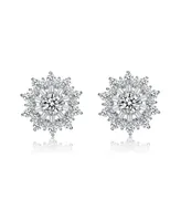 Genevive Gv Sterling Silver White Gold Plated Clear Round and Baguette Cubic Zirconia Wreath Stud Earrings