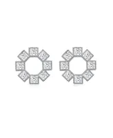 Genevive Gv Sterling Silver White Gold Plated Eight Stone Clear Princess Cubic Zirconia Bezel Earrings