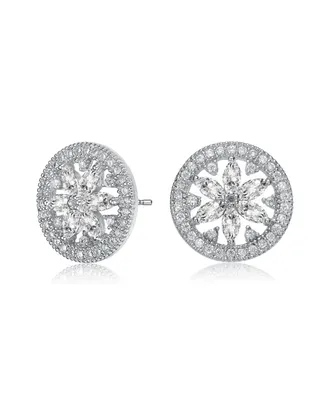 Genevive Gv Sterling Silver White Gold Plated Clear Marquise with Round Cubic Zirconia Halo Wreath Earrings