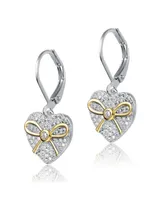 Gv Sterling Silver White Gold Plated Two Tone with Clear Cubic Zirconia Leaverback Earrings