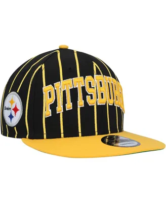 Men's New Era Black, Gold Pittsburgh Steelers Pinstripe City Arch 9Fifty Snapback Hat
