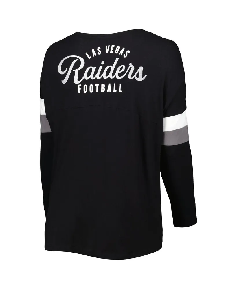 Women's New Era Black Las Vegas Raiders Plus Size Athletic Varsity Lace-Up V-Neck Long Sleeve T-shirt